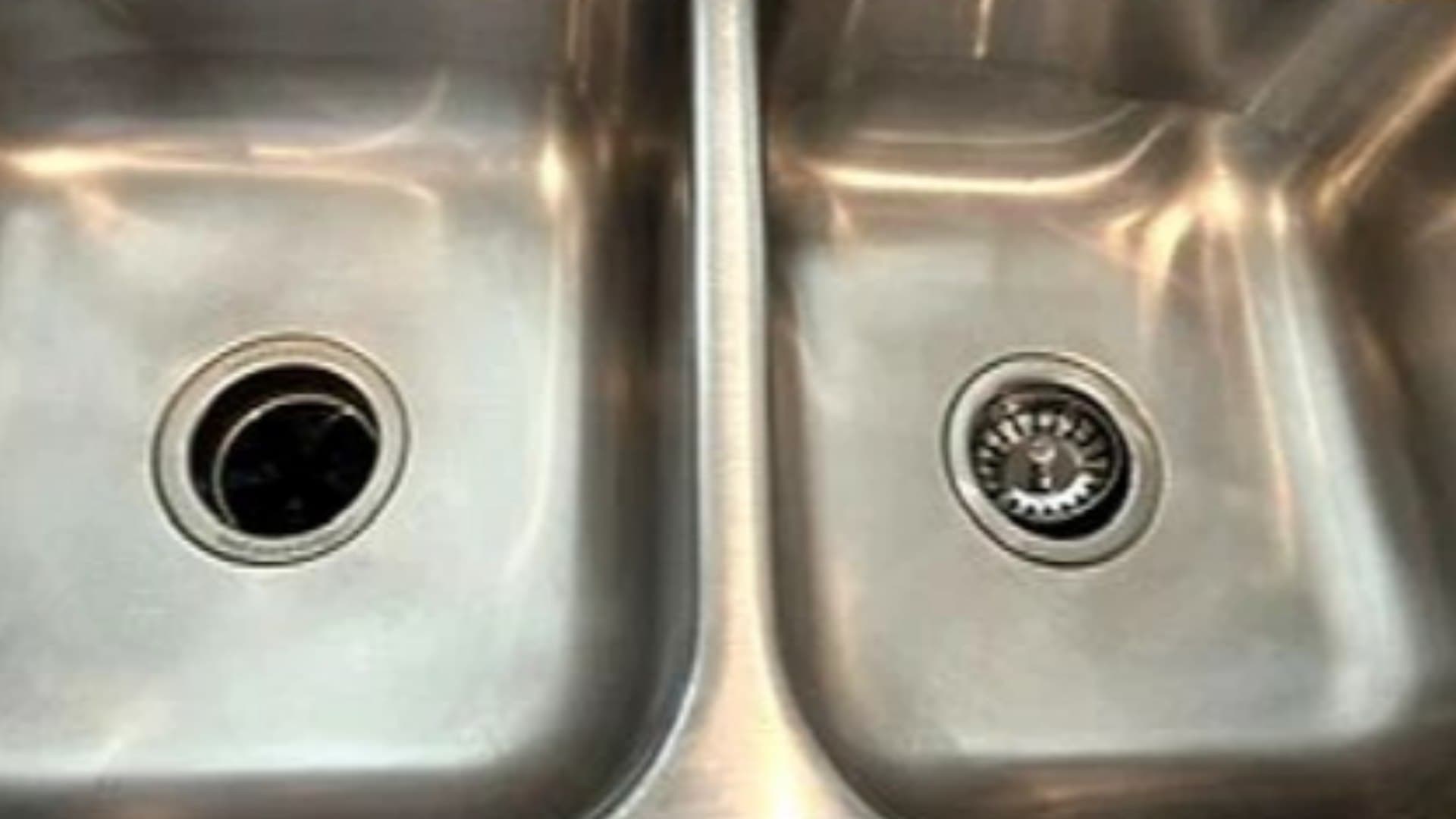 The same stainless steel kitchen sink polished and spot-free after cleaning