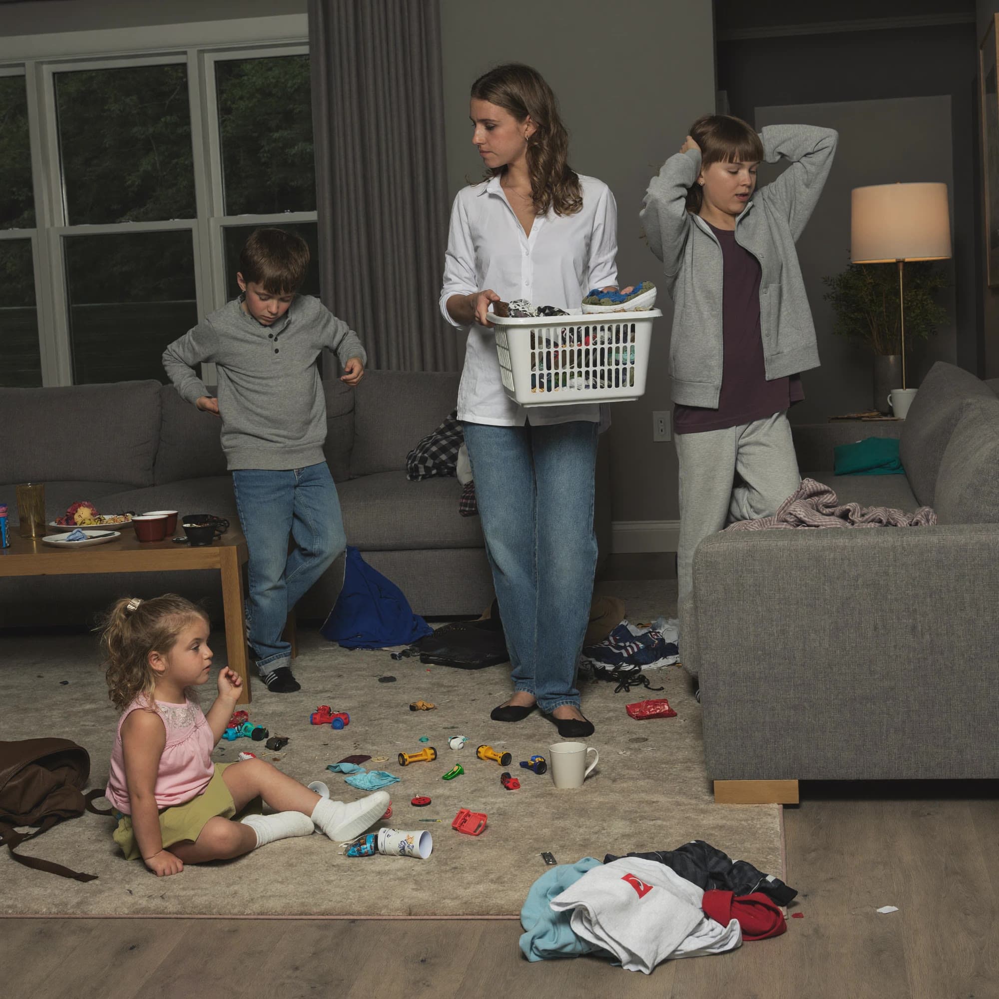 A cluttered, lived-in room before a one-time deep cleaning visit