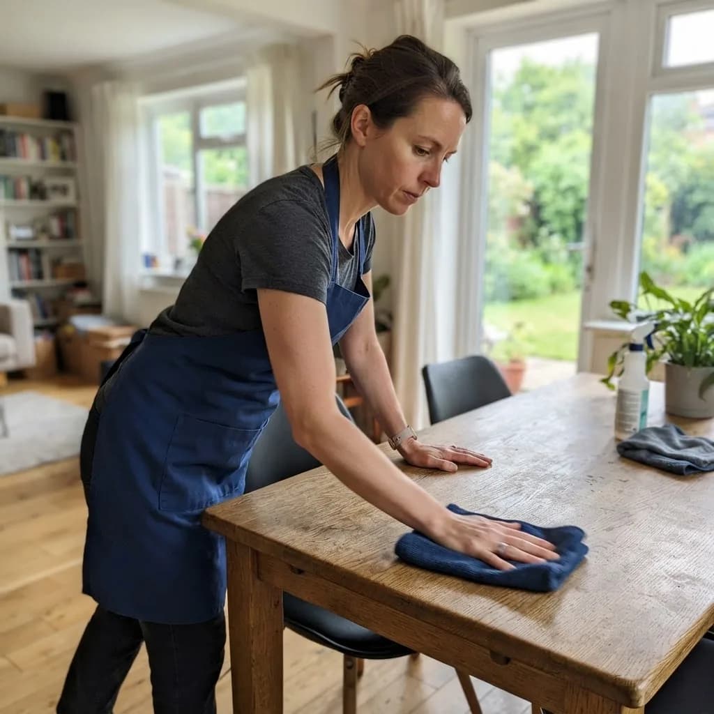A Maid With Precision cleaner detailing a home during a scheduled visit