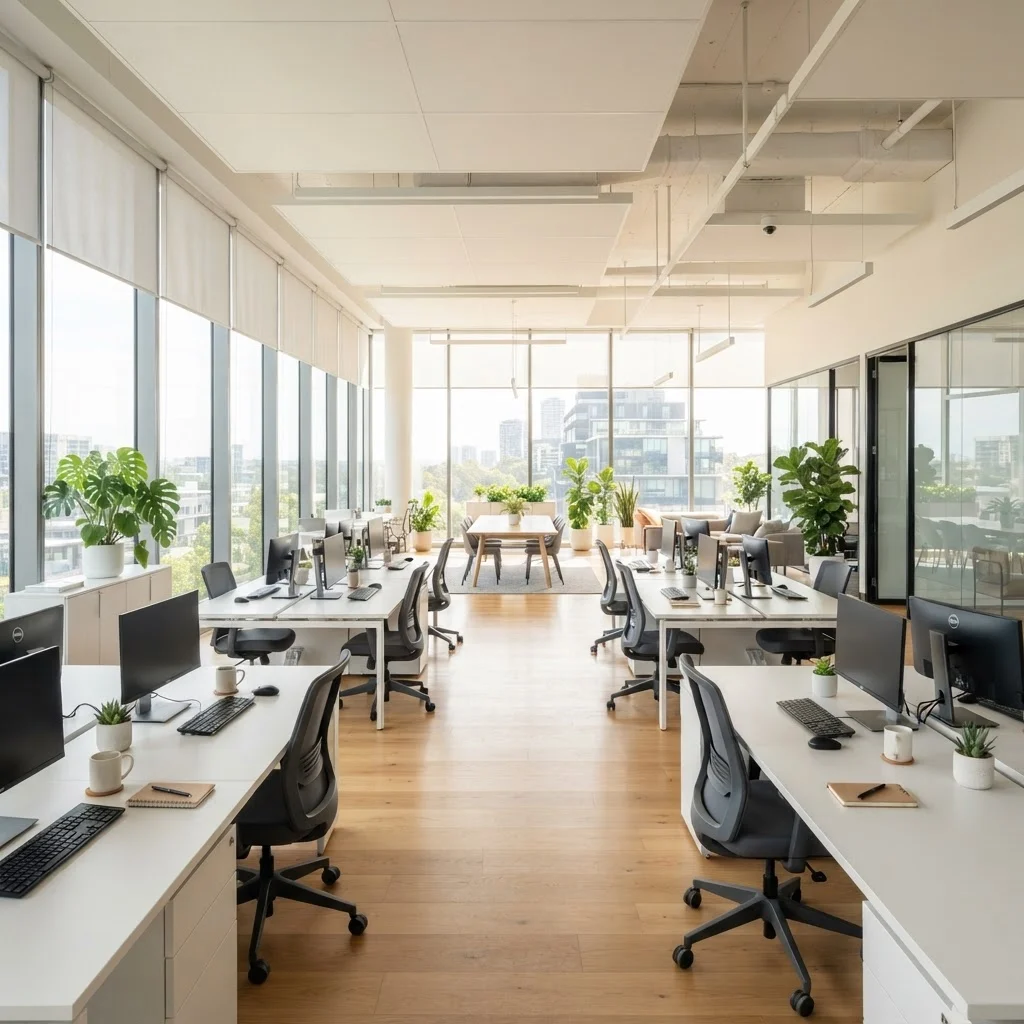 A bright, immaculately cleaned modern office interior